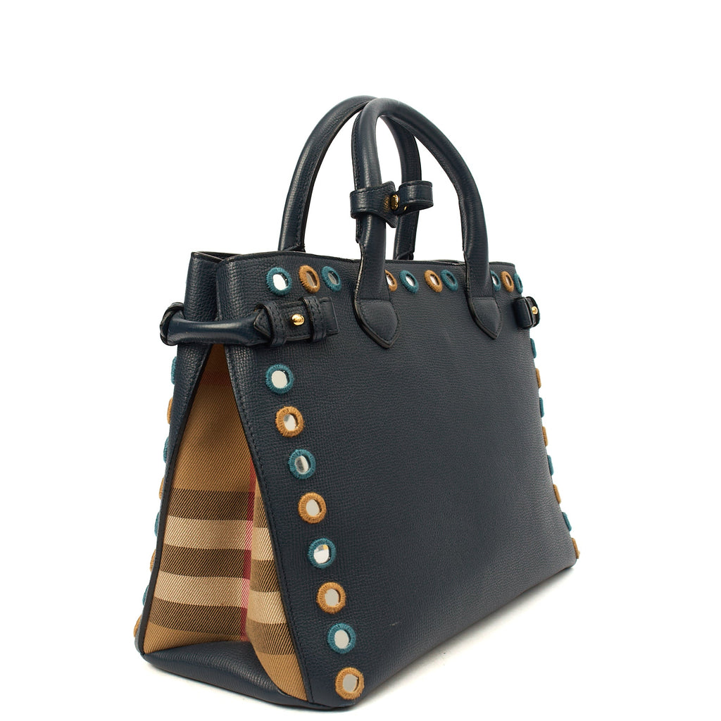 Burberry Tote Banner - Small in Navy, Leather — Side View