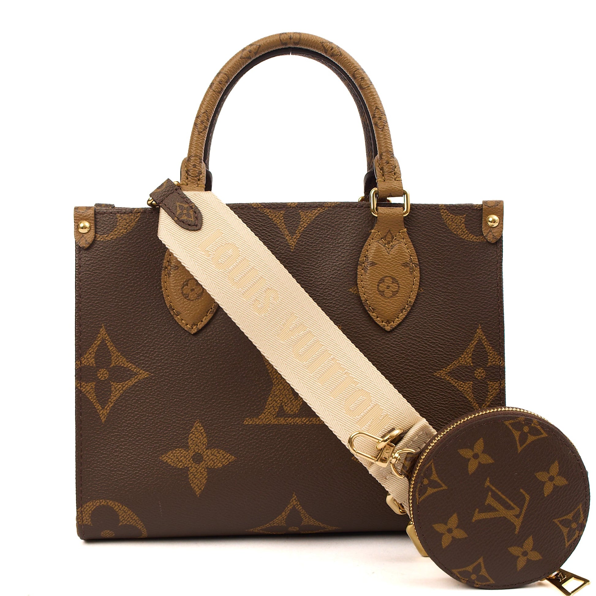 Louis Vuitton Cross Body On The Go PM in Reverse Monogram, Canvas — Front View