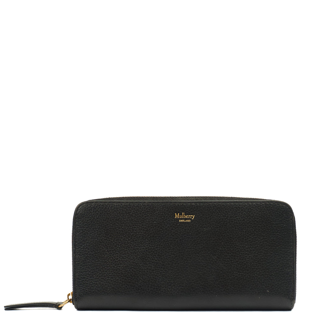 Mulberry Wallet Zip Around Wallet - Medium in Black, Calfskin Leather — Front View