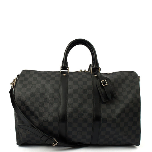Louis Vuitton Keepall 45 Bandouliere in Damier Graphite, Canvas — Front View
