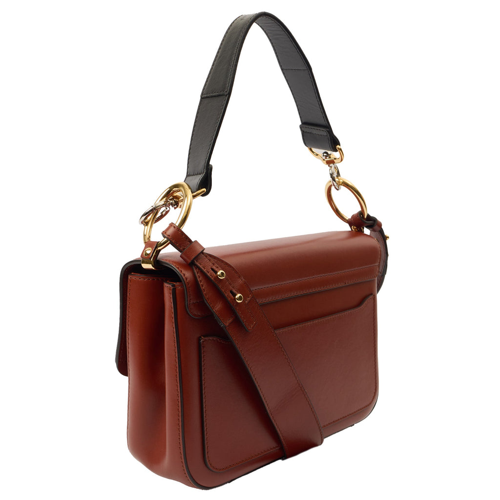 Chloe Shoulder Bag Chloe C - Medium in Sepia Brown, Calfskin Leather — Back View