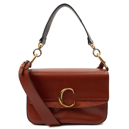 Chloe Shoulder Bag Chloe C - Medium in Sepia Brown, Calfskin Leather — Front View