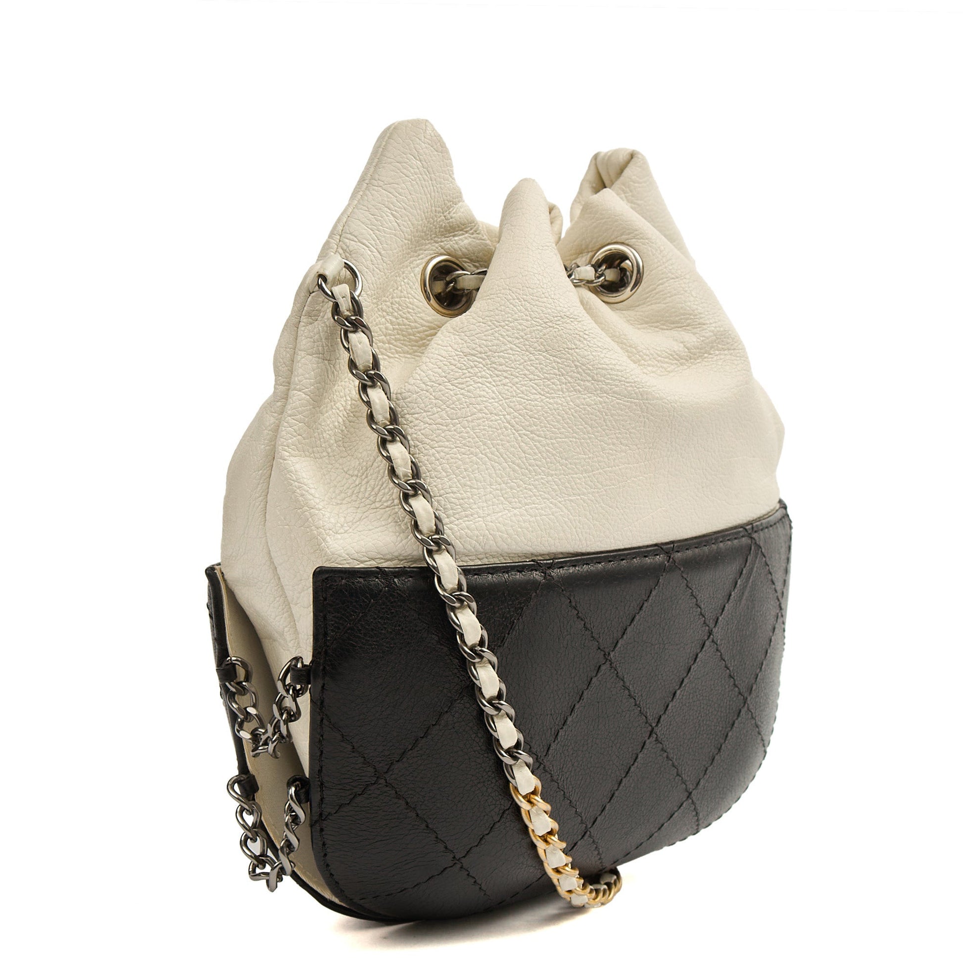 Chanel Bucket Bag Gabrielle Bucket Bag in White, Calfskin Leather — Back View