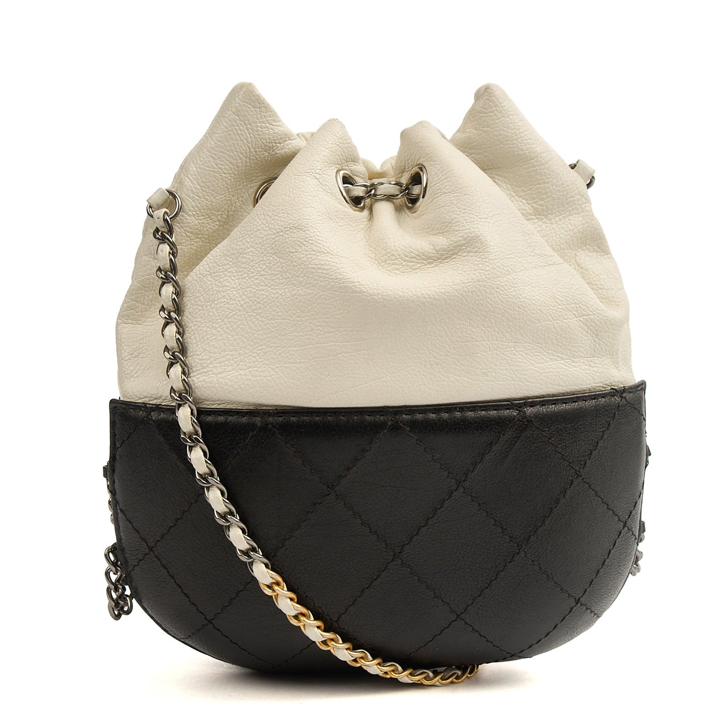Chanel Bucket Bag Gabrielle Bucket Bag in White, Calfskin Leather — Top View