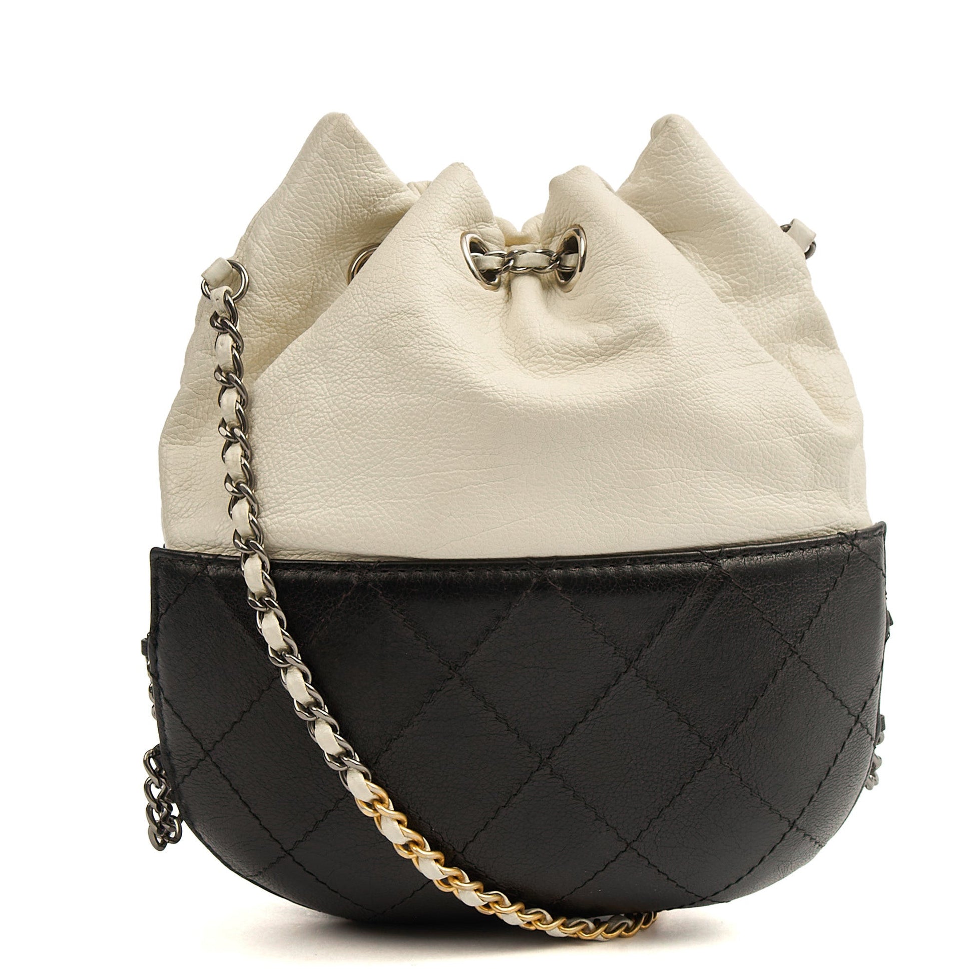 Chanel Bucket Bag Gabrielle Bucket Bag in White, Calfskin Leather — Top View