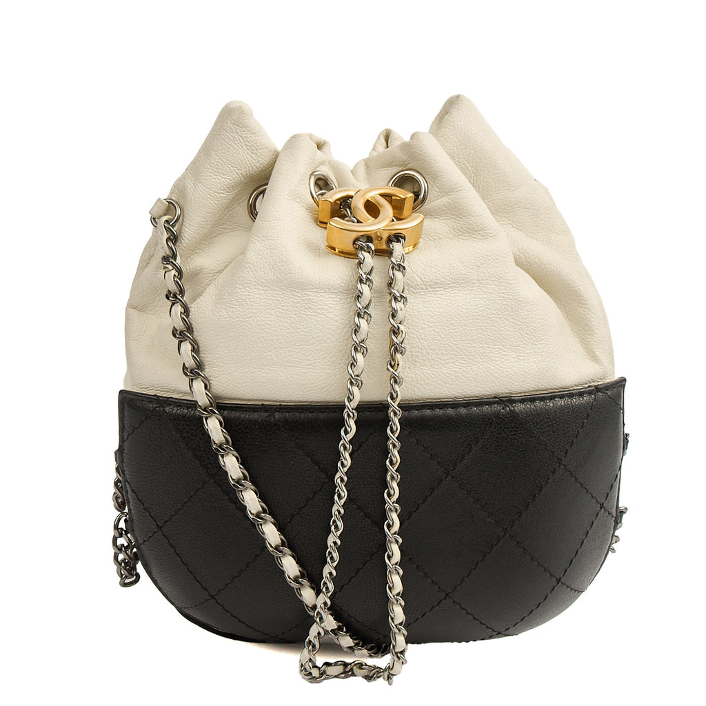 Chanel Bucket Bag Gabrielle Bucket Bag in White, Calfskin Leather — Front View