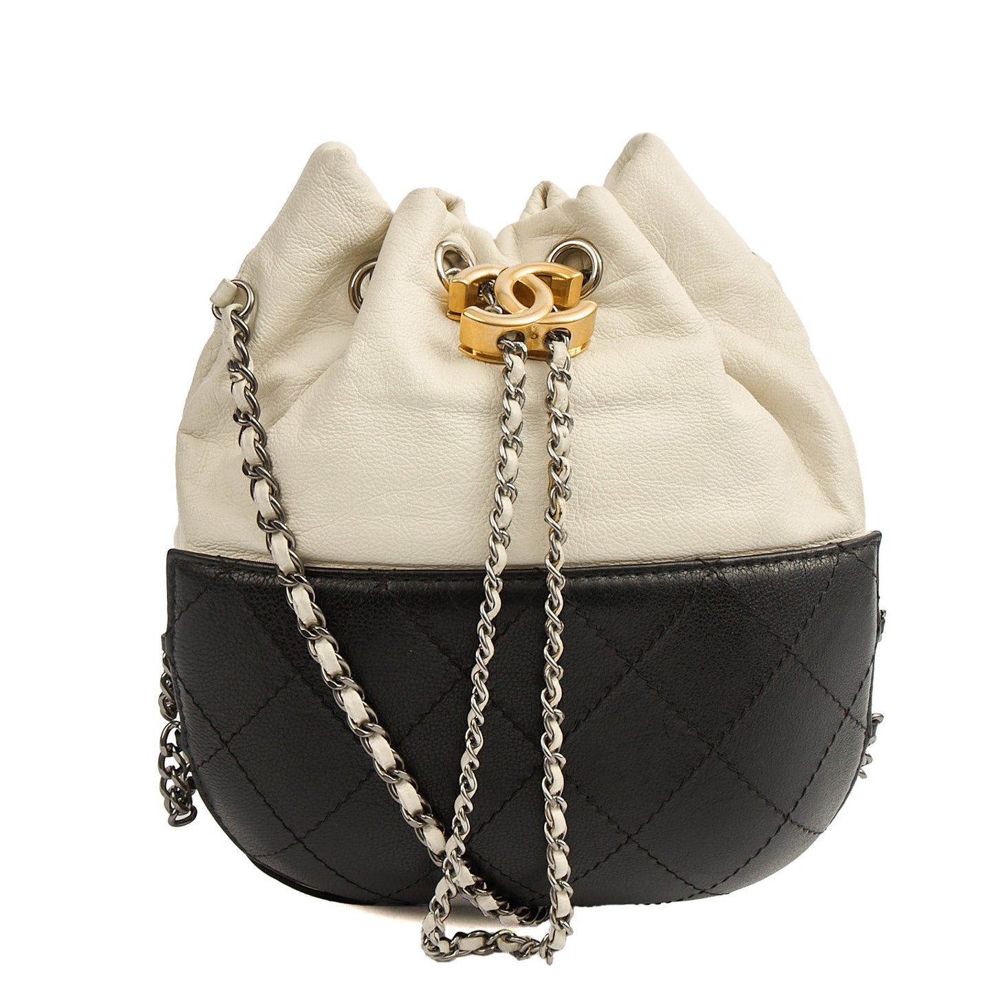 Chanel Bucket Bag Gabrielle Bucket Bag in White, Calfskin Leather — Front View