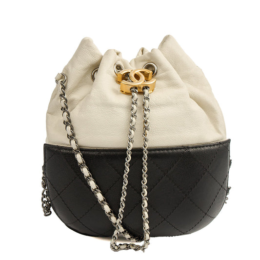 Chanel Bucket Bag Gabrielle Bucket Bag in White, Calfskin Leather — Front View