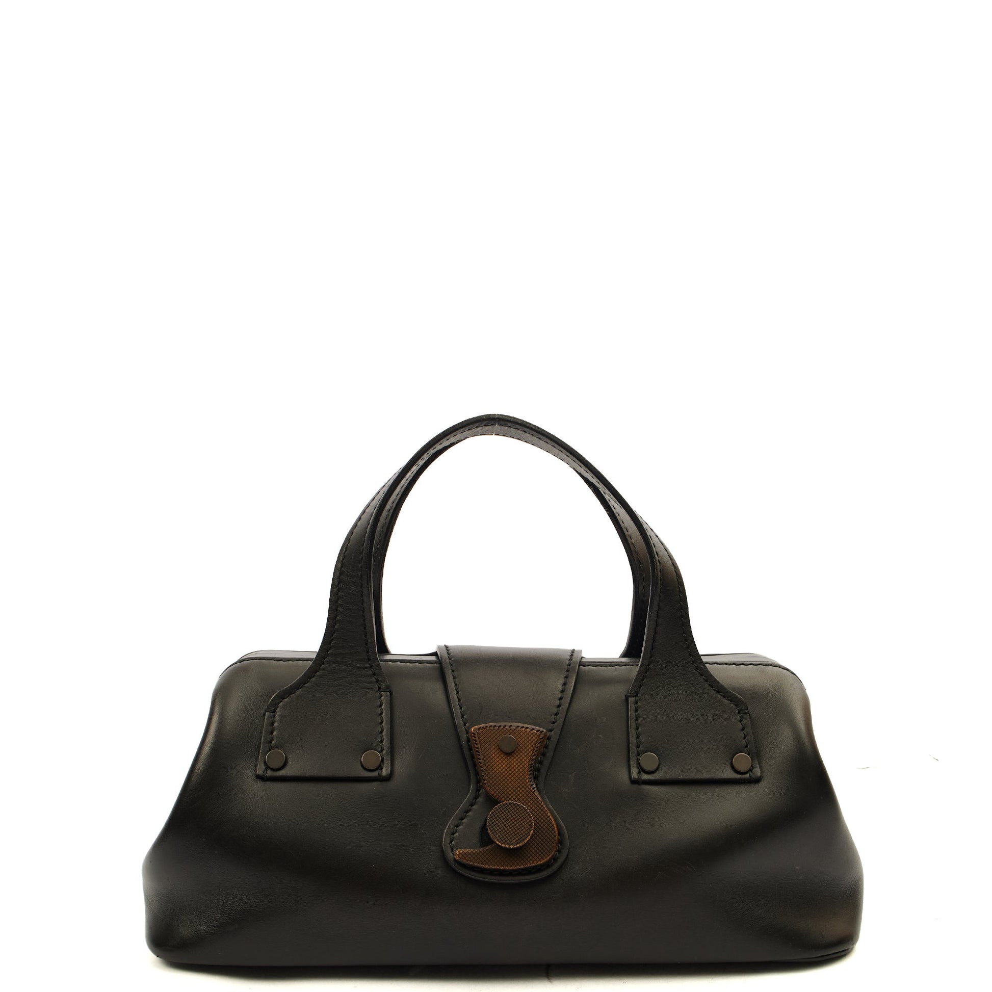 Gucci Top Handle Vintage Shoulder Bag in Black, Leather — Front View