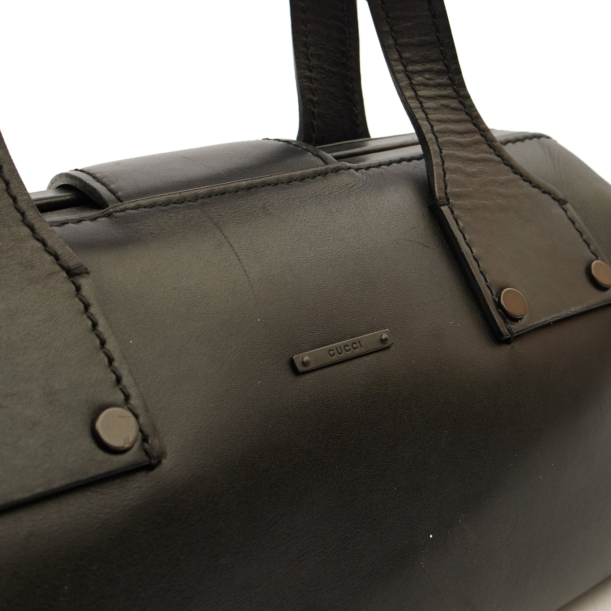 Gucci Top Handle Vintage Shoulder Bag in Black, Leather — Detail View