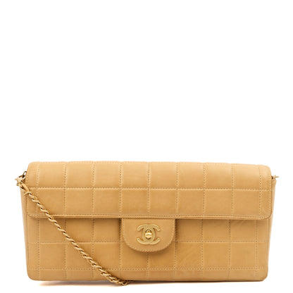 Chanel Chocolate Bar Quilted Flap Bag - East West in Neutral, Lambskin Leather — Front View