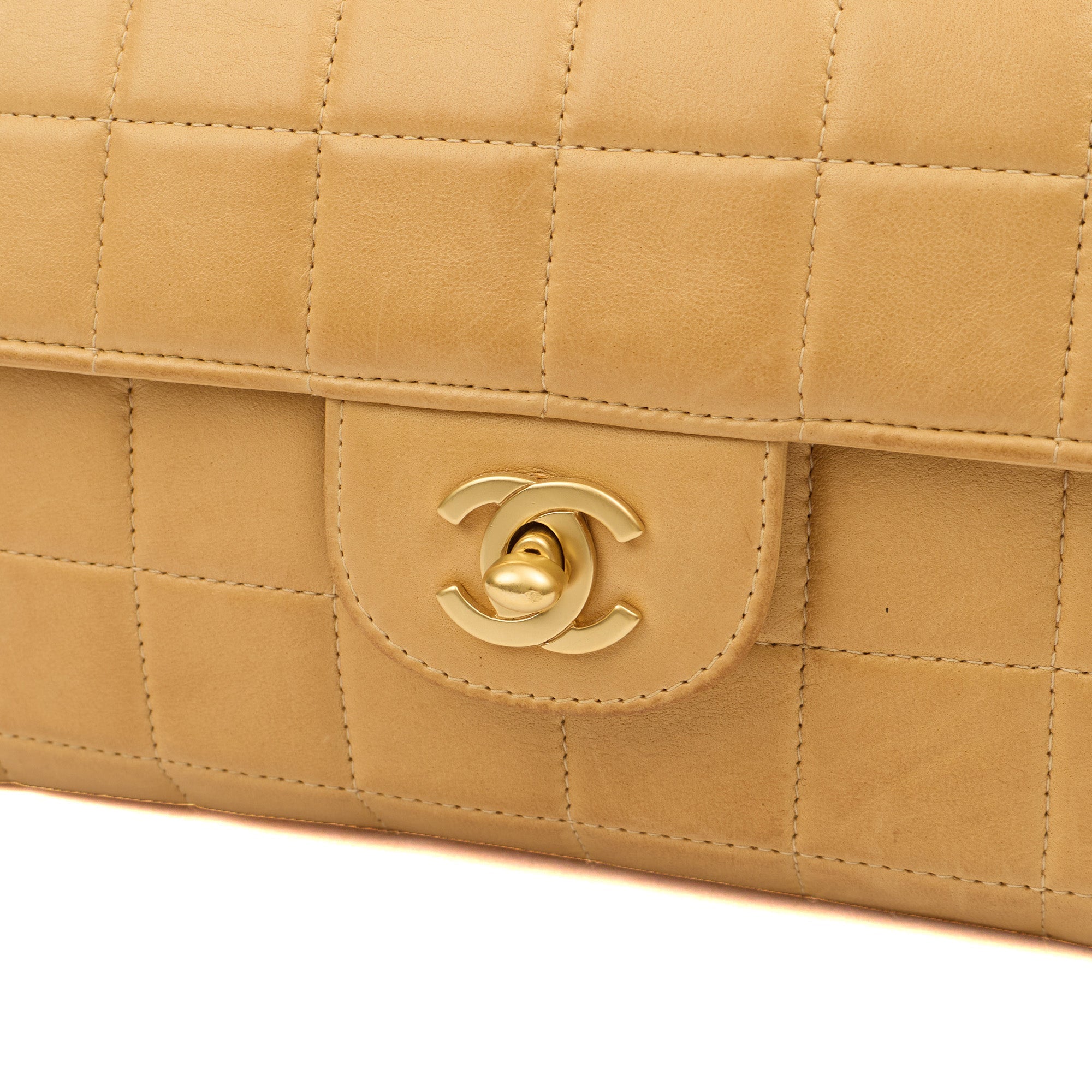 Chanel Chocolate Bar Quilted Flap Bag - East West in Neutral, Lambskin Leather — Lifestyle View