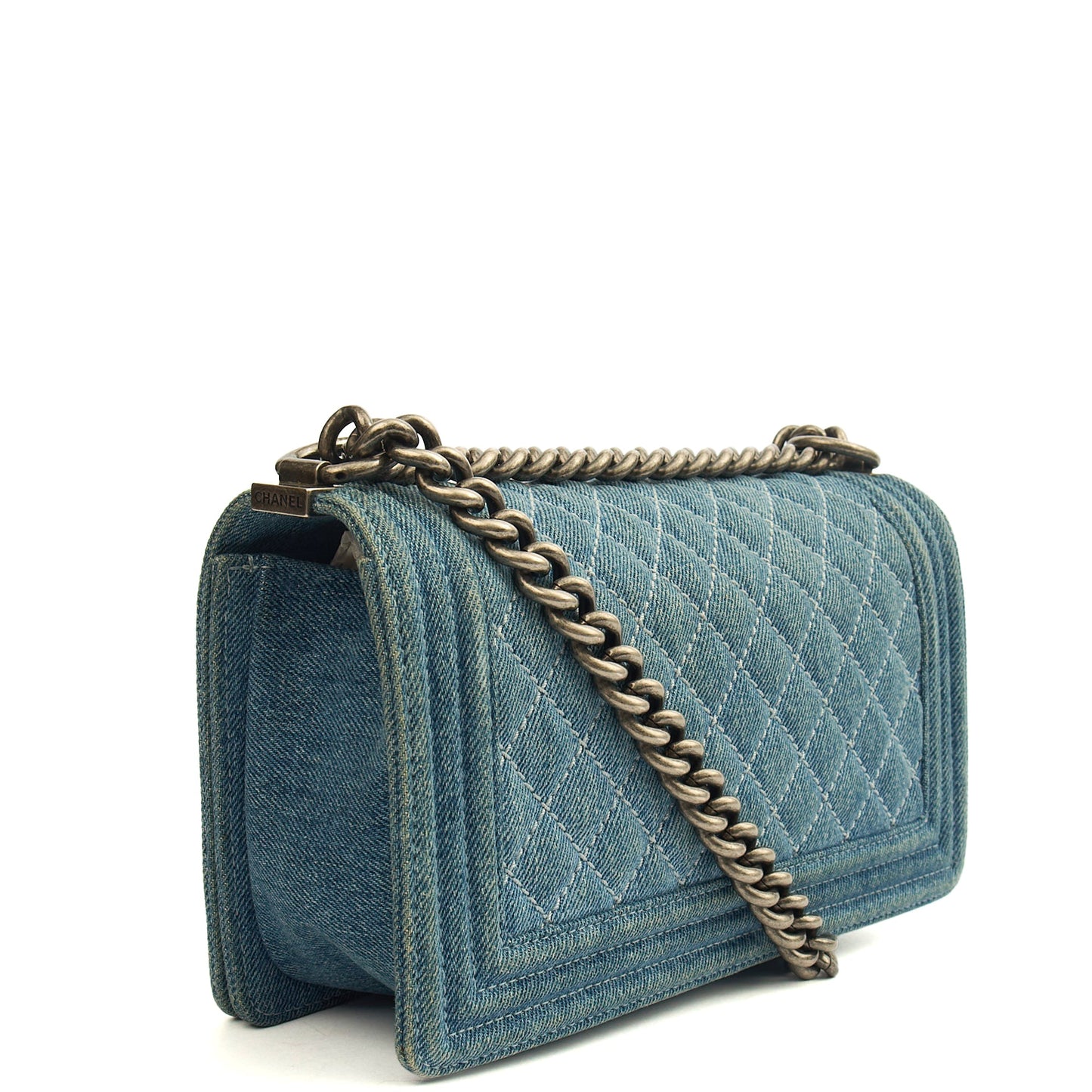 Chanel Shoulder Bag Boy - Medium in Blue, Fabric — Side View