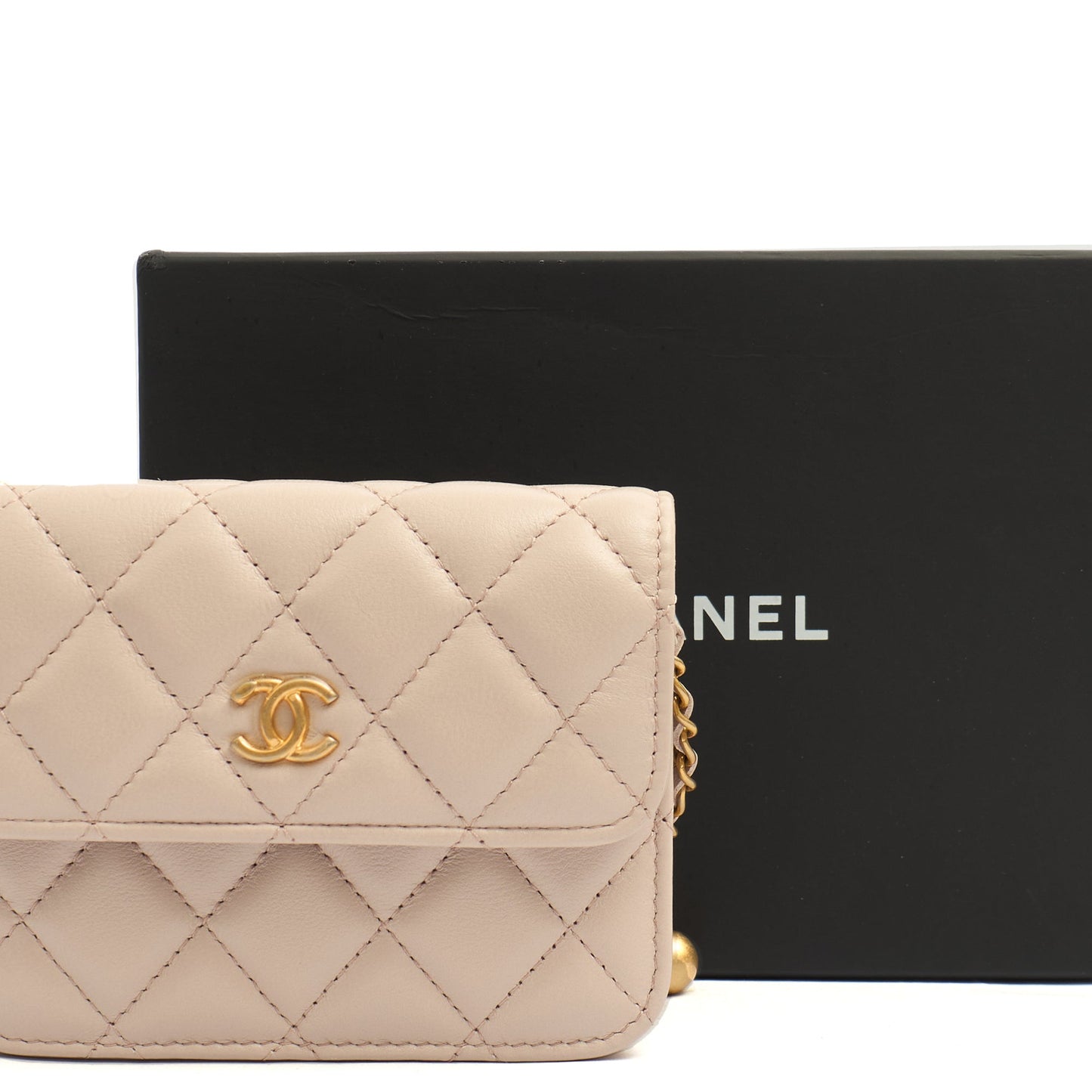 Chanel Cross Body Pearl Crush Square Flap Bag - Mini in Cream, Lambskin Leather — Side View