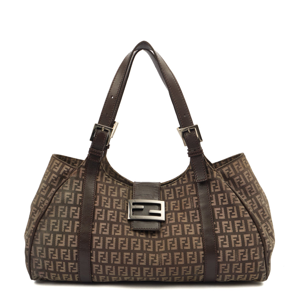 Fendi Tote Zucca Tote in Brown, Fabric — Front View
