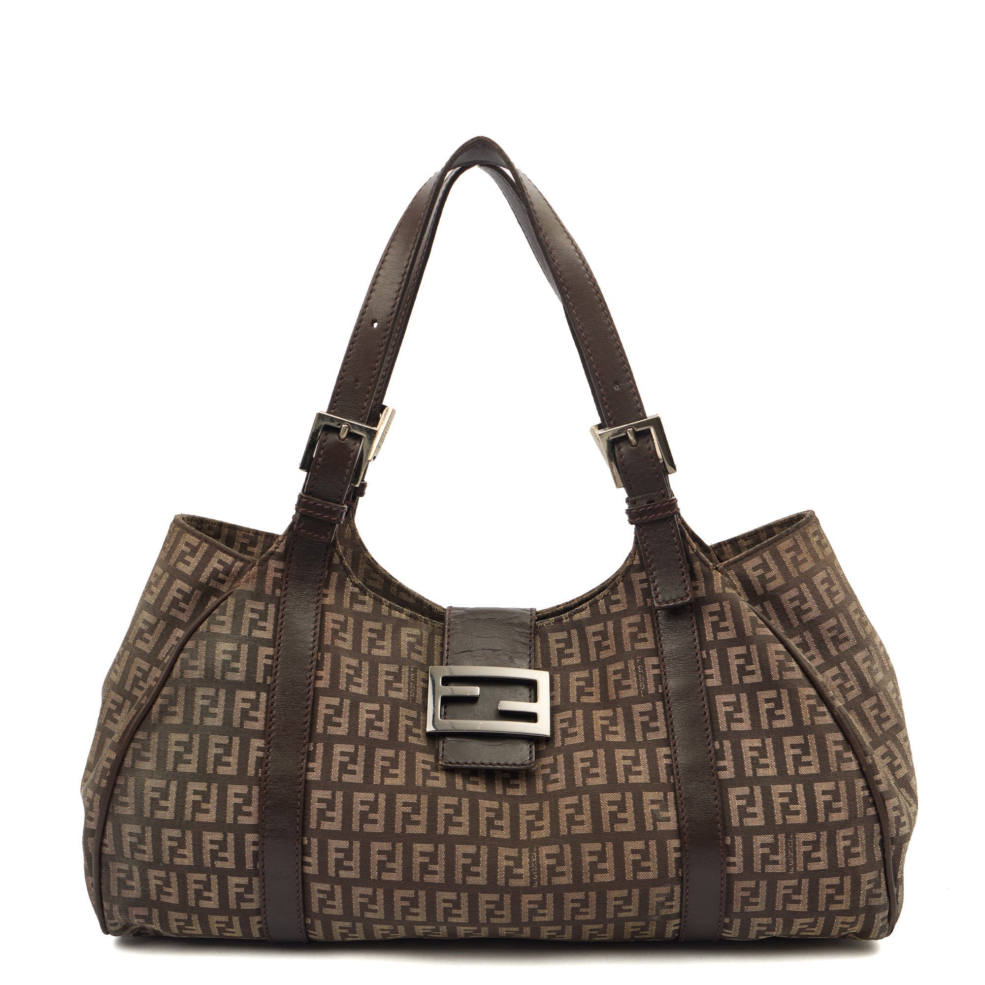 Fendi Tote Zucca Tote in Brown, Fabric — Front View