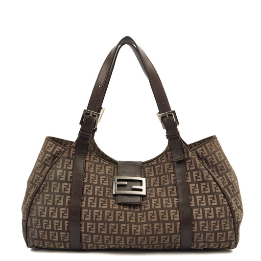 Fendi Tote Zucca Tote in Brown, Fabric — Front View