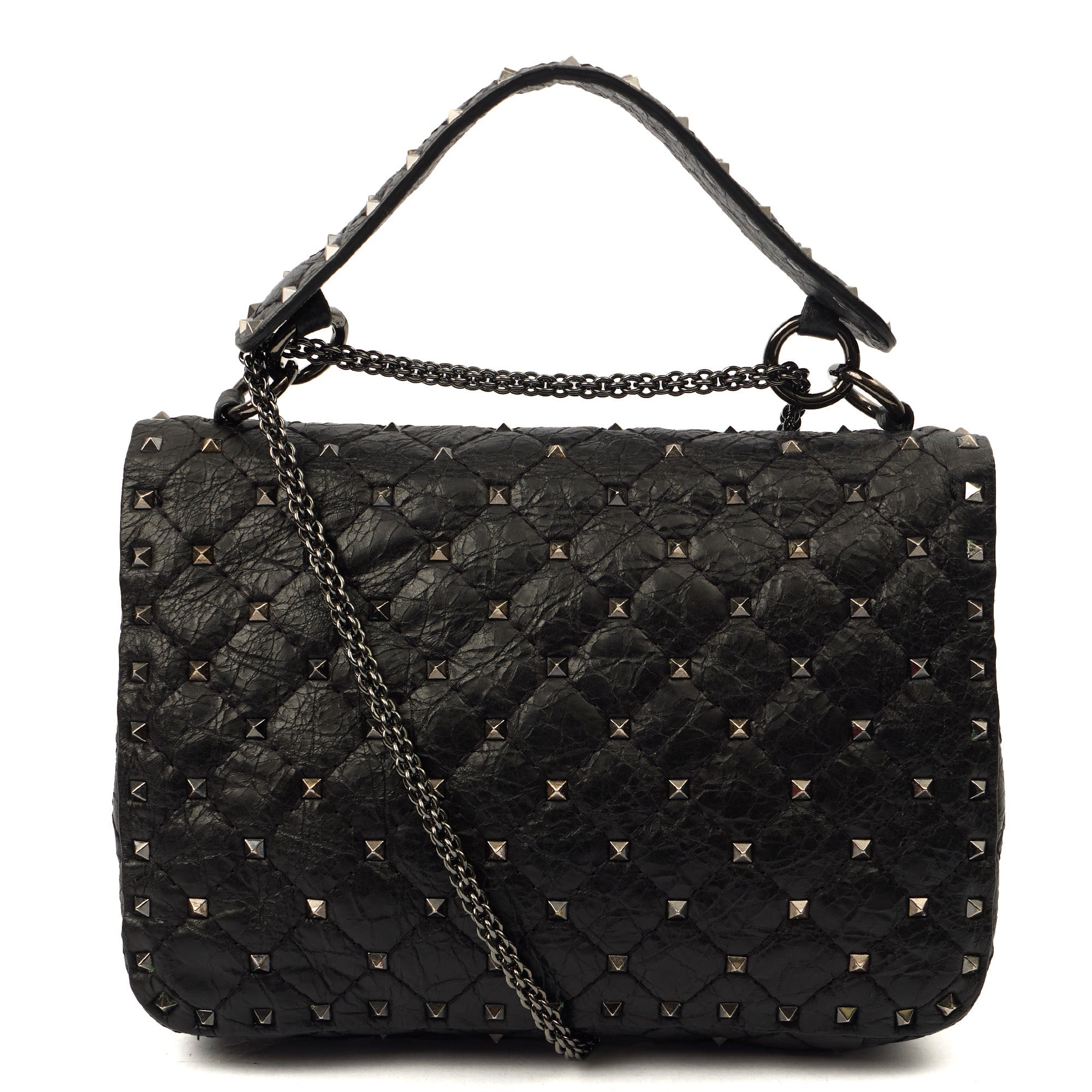 Valentino Shoulder Bag Rockstud Spike Medium in Black, Calfskin — Back View