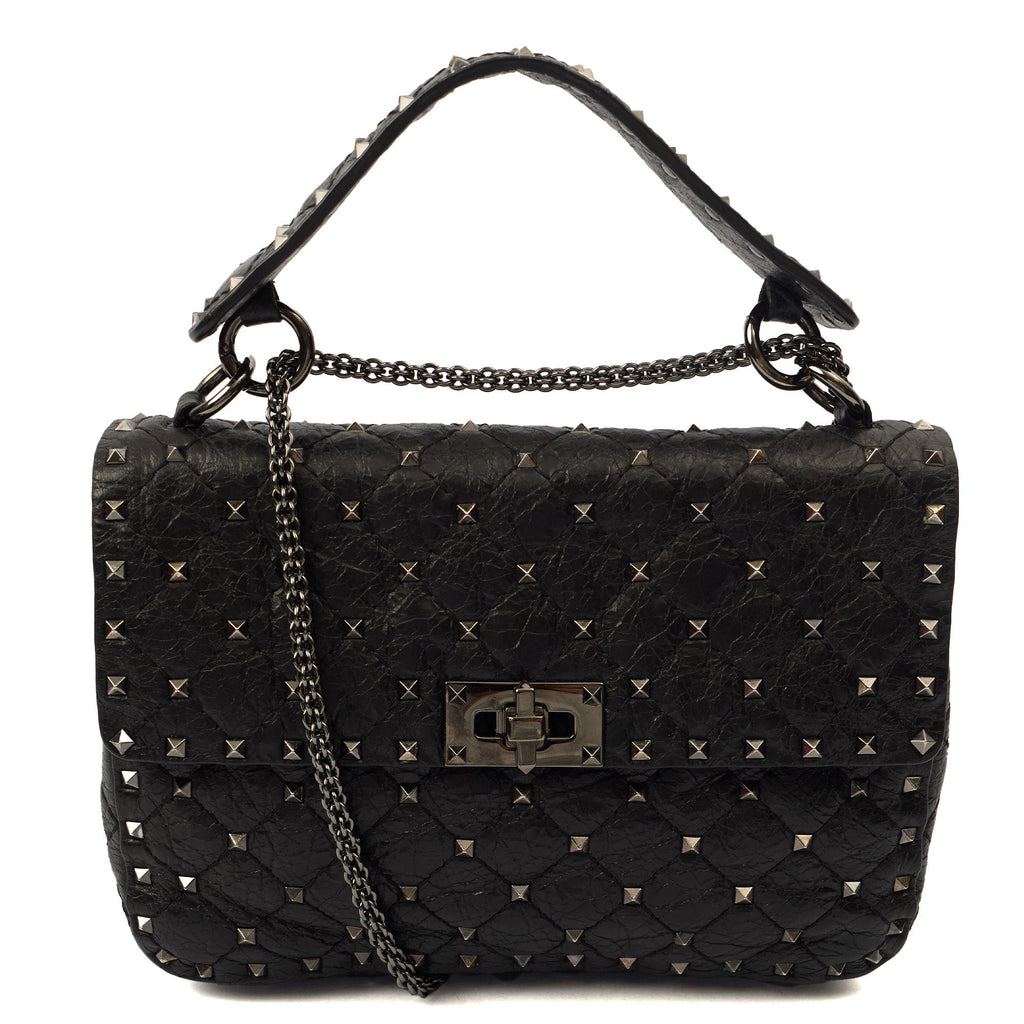 Valentino Shoulder Bag Rockstud Spike Medium in Black, Calfskin — Front View