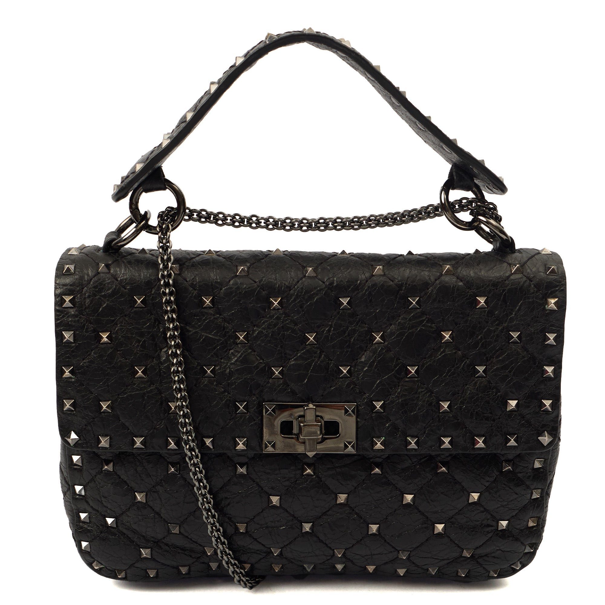 Valentino Shoulder Bag Rockstud Spike Medium in Black, Calfskin — Front View