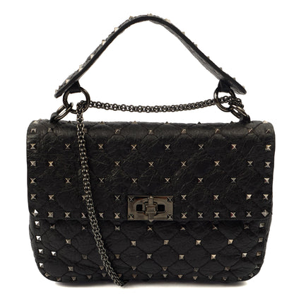 Valentino Shoulder Bag Rockstud Spike Medium in Black, Calfskin — Front View