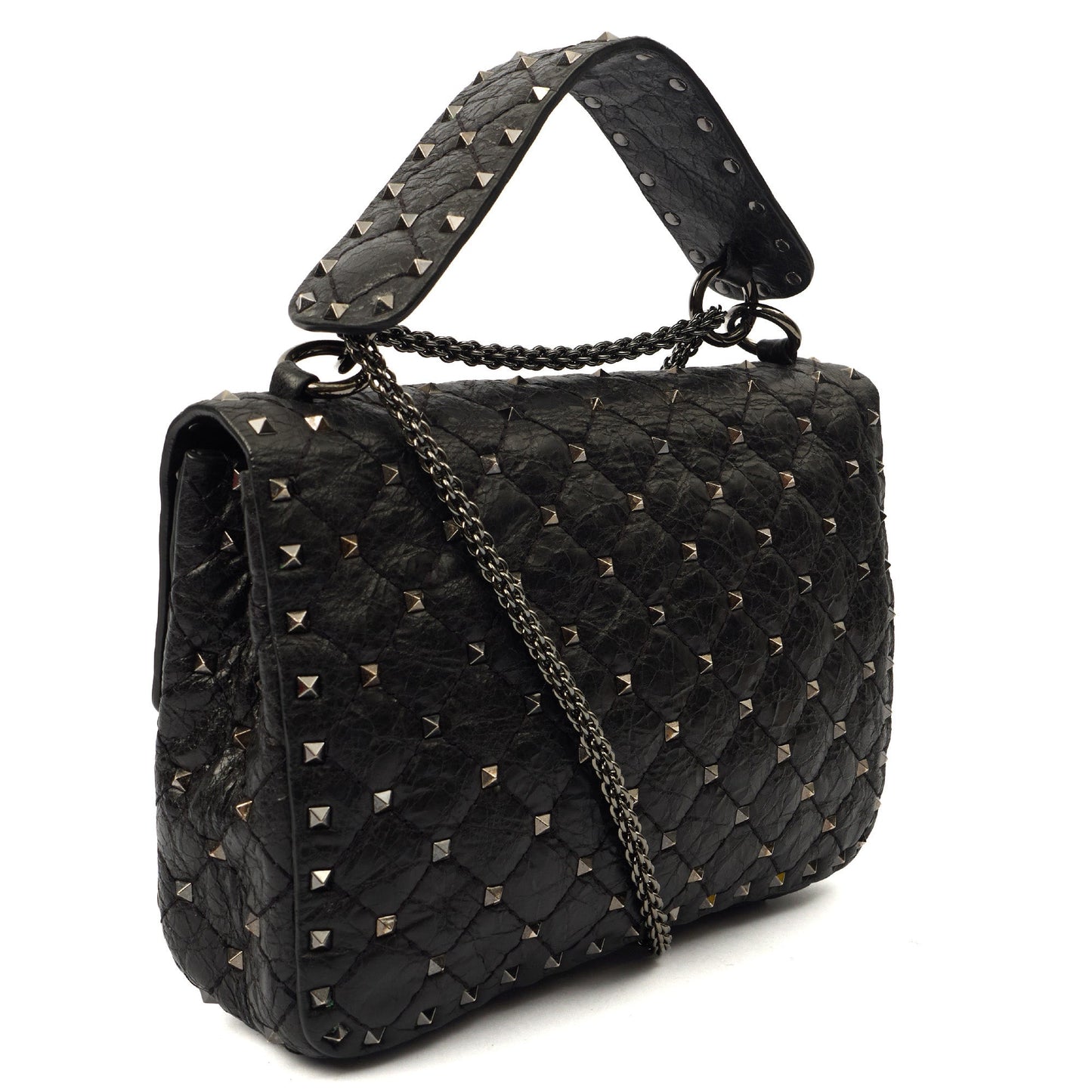Valentino Shoulder Bag Rockstud Spike Medium in Black, Calfskin — Side View