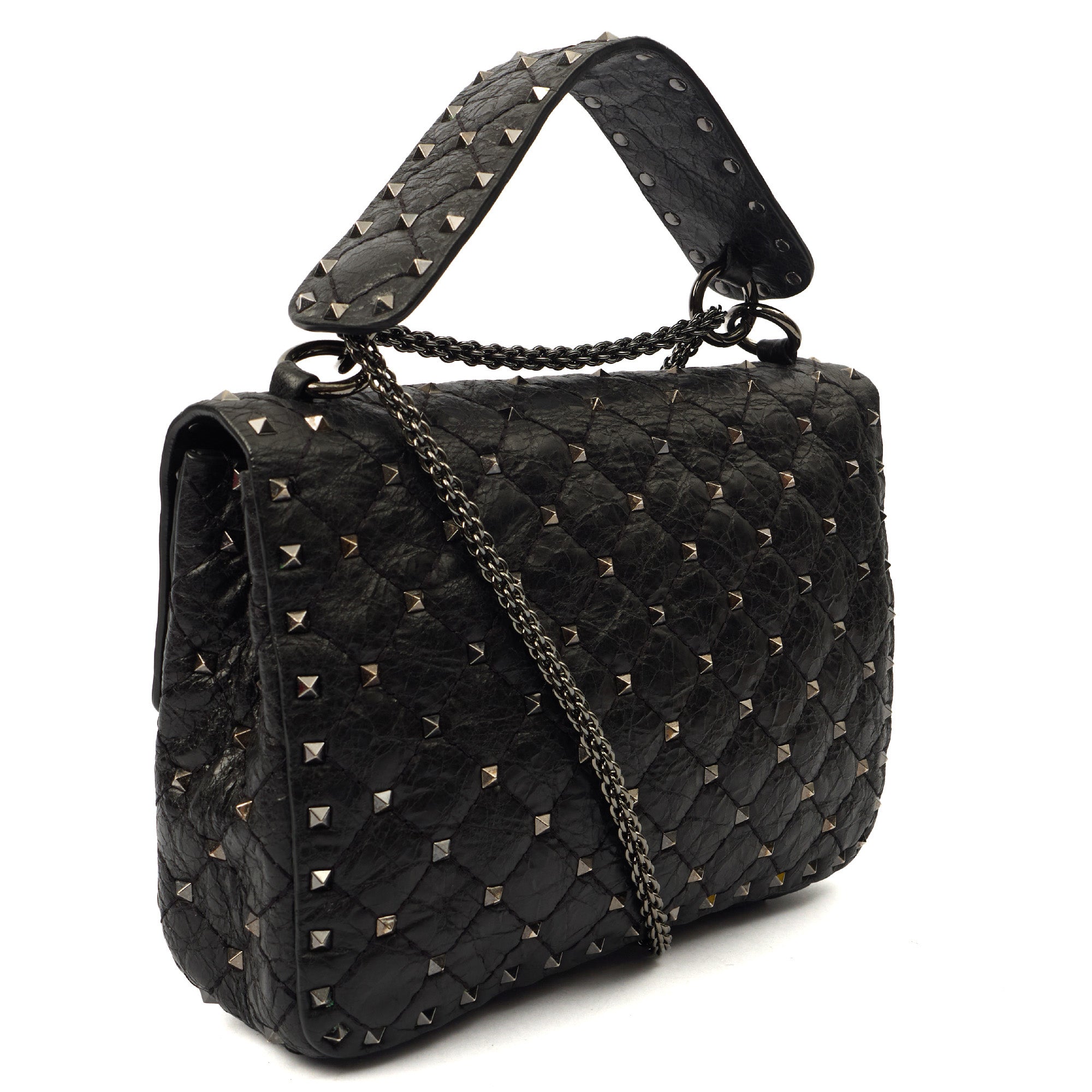 Valentino Shoulder Bag Rockstud Spike Medium in Black, Calfskin — Side View