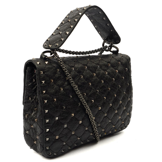 Valentino Shoulder Bag Rockstud Spike Medium in Black, Calfskin — Side View