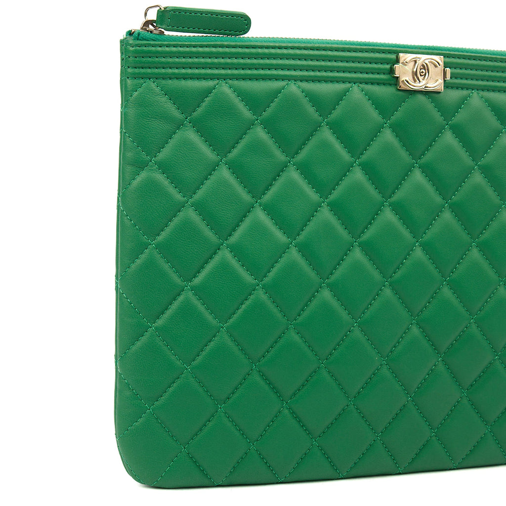 Chanel Clutch Boy Clutch in Green, Lambskin Leather — Alternate View 8