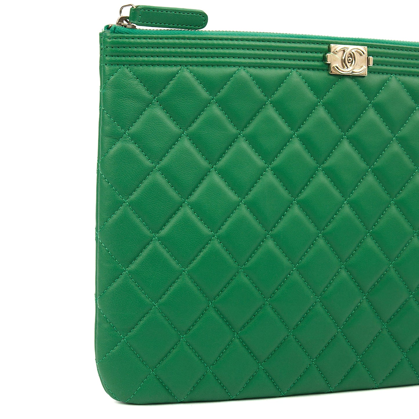 Chanel Clutch Boy Clutch in Green, Lambskin Leather — Alternate View 8