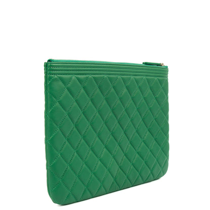 Chanel Clutch Boy Clutch in Green, Lambskin Leather — Top View