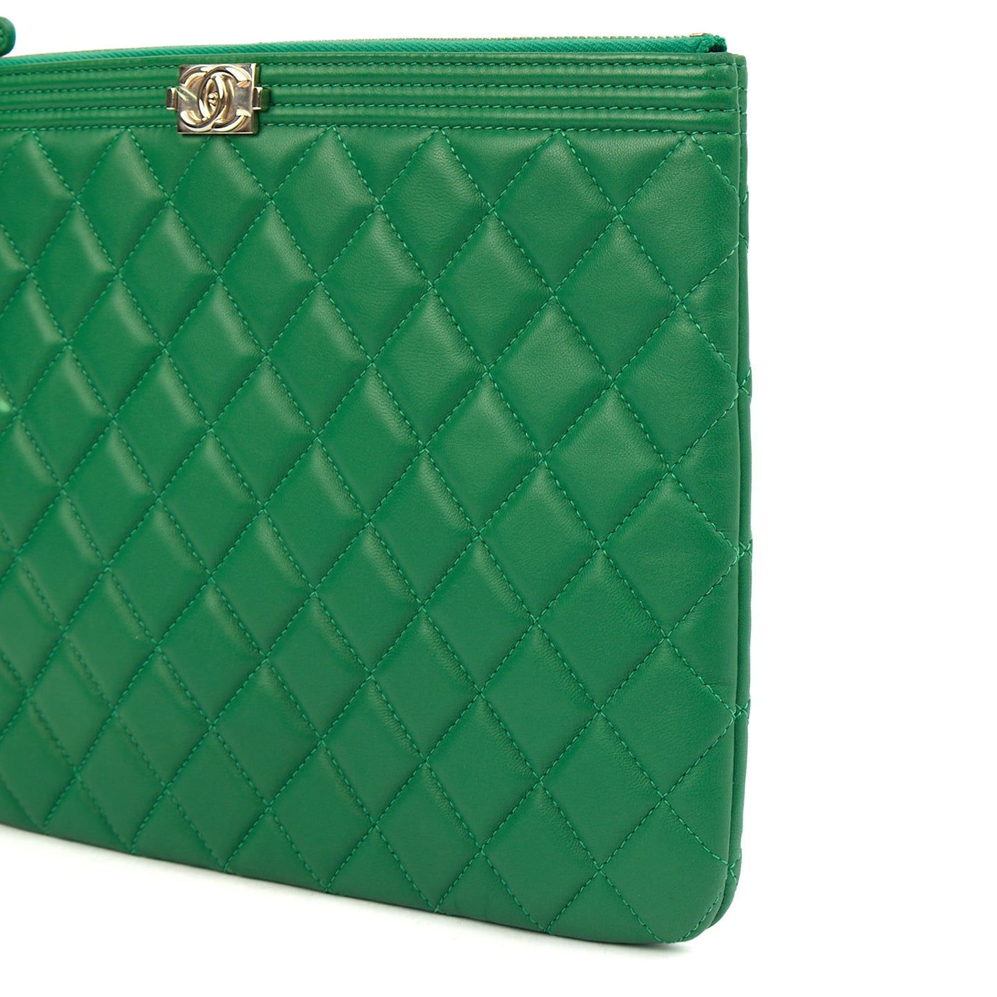 Chanel Clutch Boy Clutch in Green, Lambskin Leather — Alternate View 7