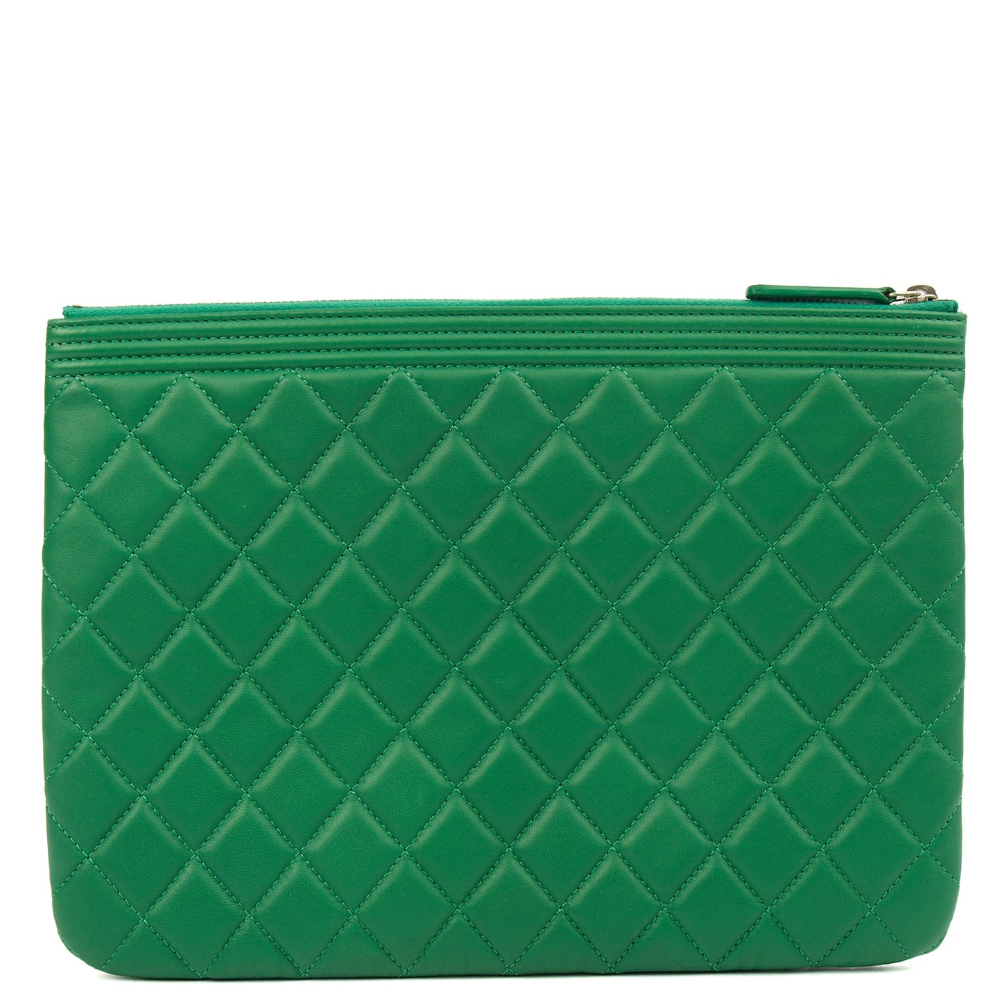 Chanel Clutch Boy Clutch in Green, Lambskin Leather — Detail View