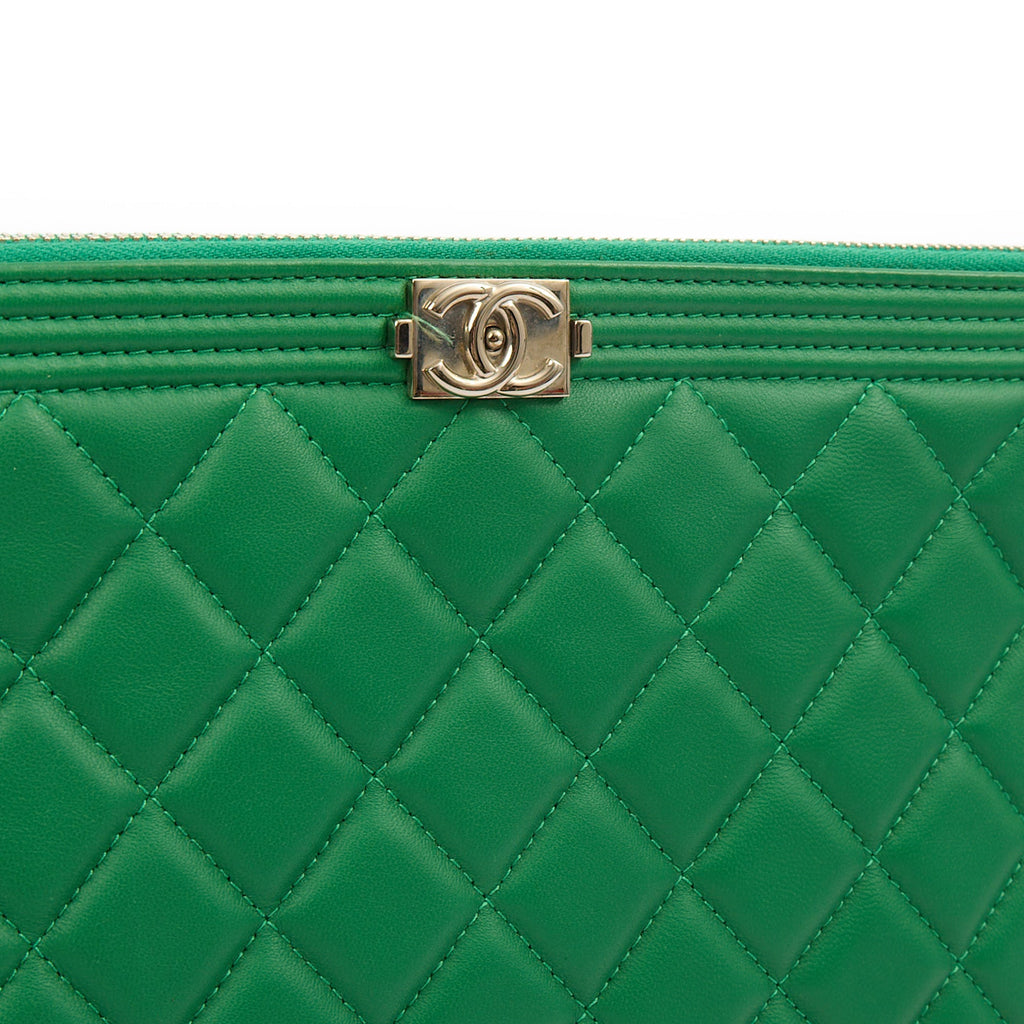 Chanel Clutch Boy Clutch in Green, Lambskin Leather — Back View