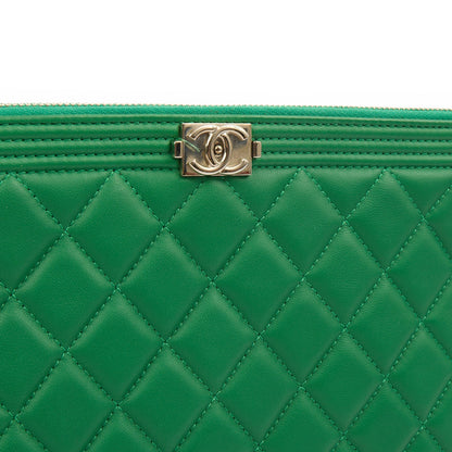 Chanel Clutch Boy Clutch in Green, Lambskin Leather — Back View