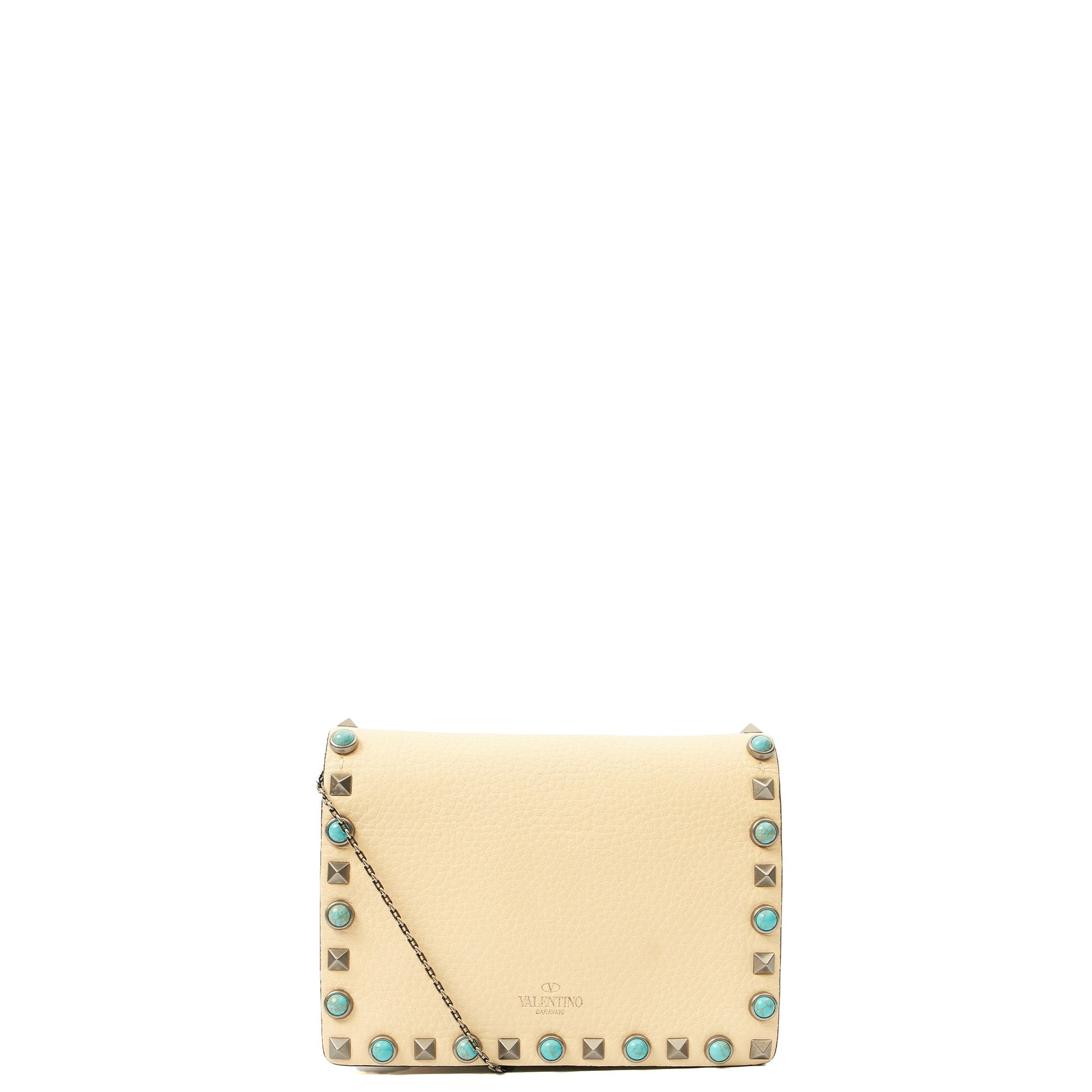 Valentino Cross Body Rockstud Crossbody Bag - Small in Neutral, Leather — Front View