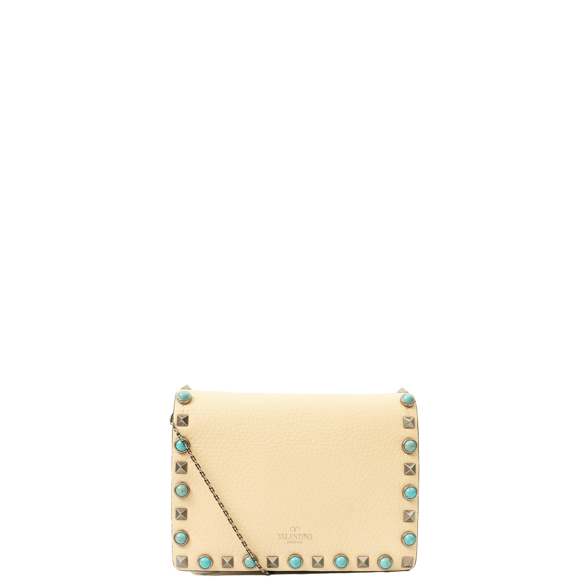 Valentino Cross Body Rockstud Crossbody Bag - Small in Neutral, Leather — Front View