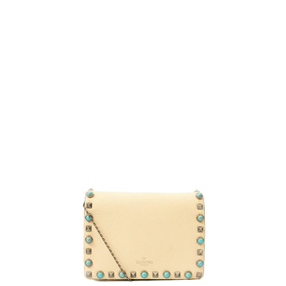 Valentino Cross Body Rockstud Crossbody Bag - Small in Neutral, Leather — Front View