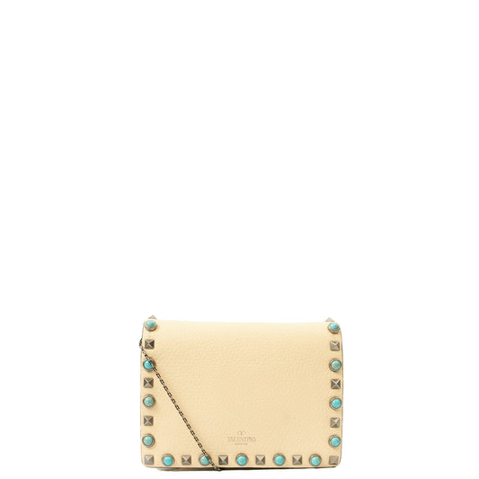 Valentino Cross Body Rockstud Crossbody Bag - Small in Neutral, Leather — Front View