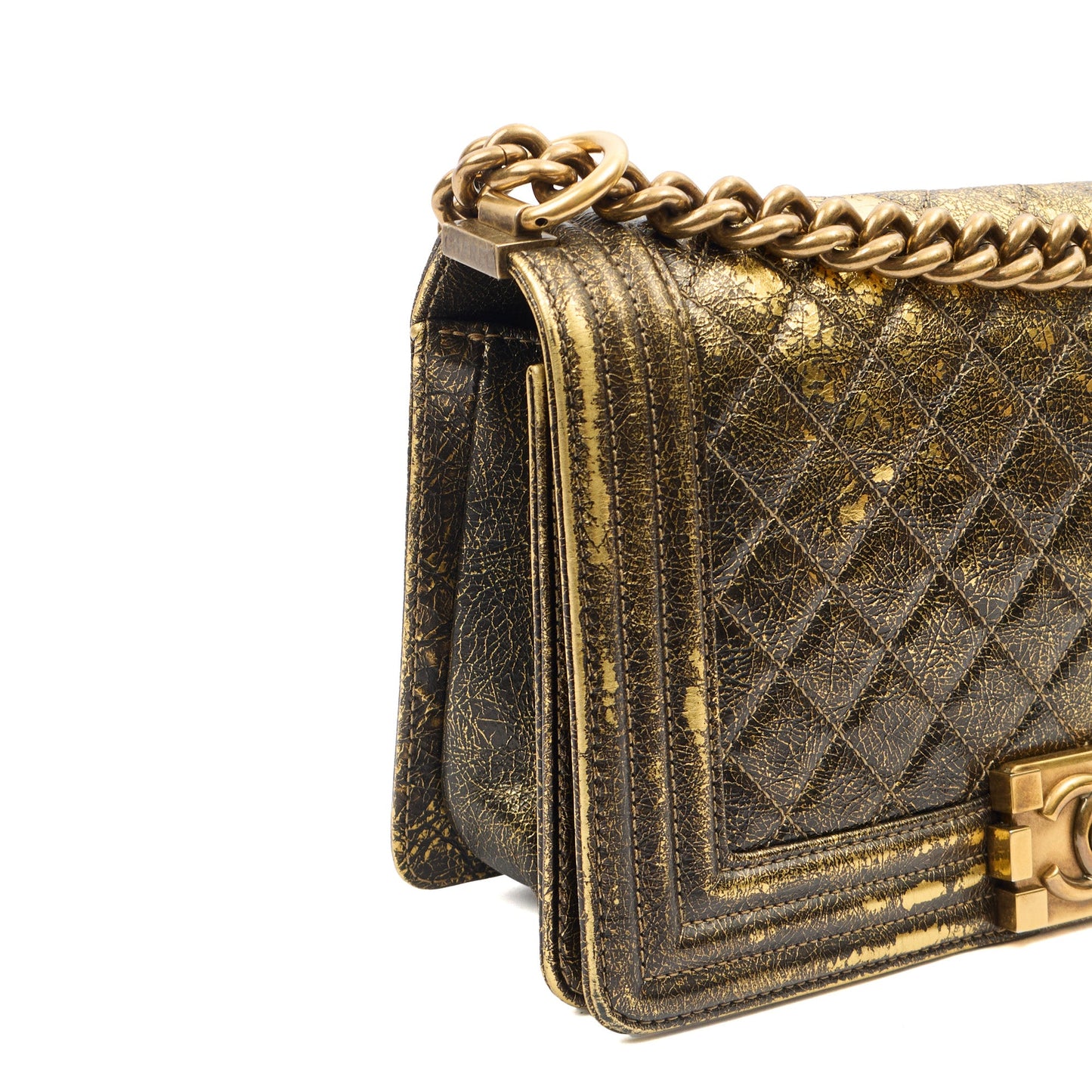 Chanel Shoulder Bag Boy - Medium in Metallic, Crinkled Calfskin Leather — Alternate View 15