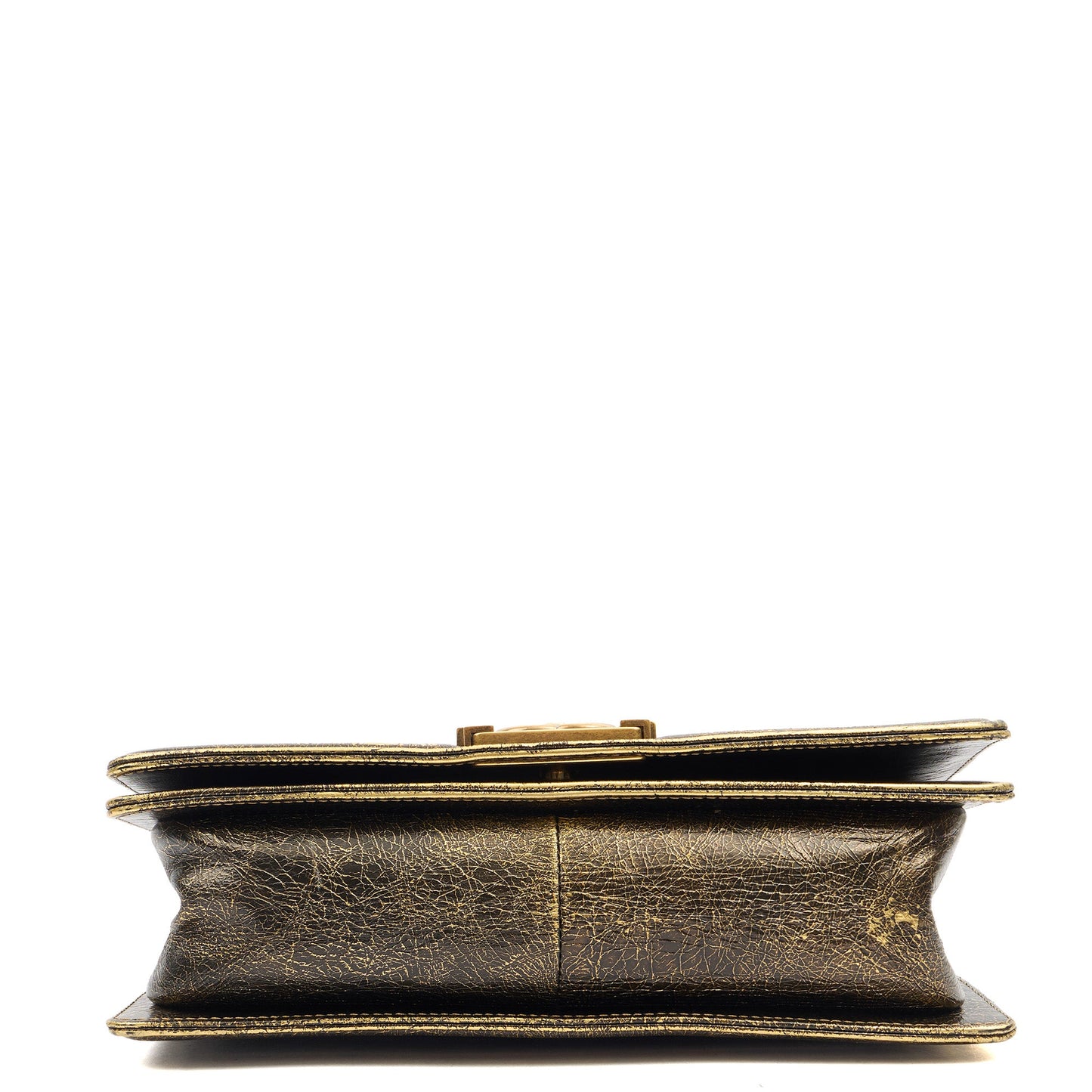 Chanel Shoulder Bag Boy - Medium in Metallic, Crinkled Calfskin Leather — Top View