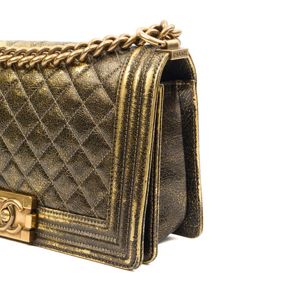 Chanel Shoulder Bag Boy - Medium in Metallic, Crinkled Calfskin Leather — Detail View