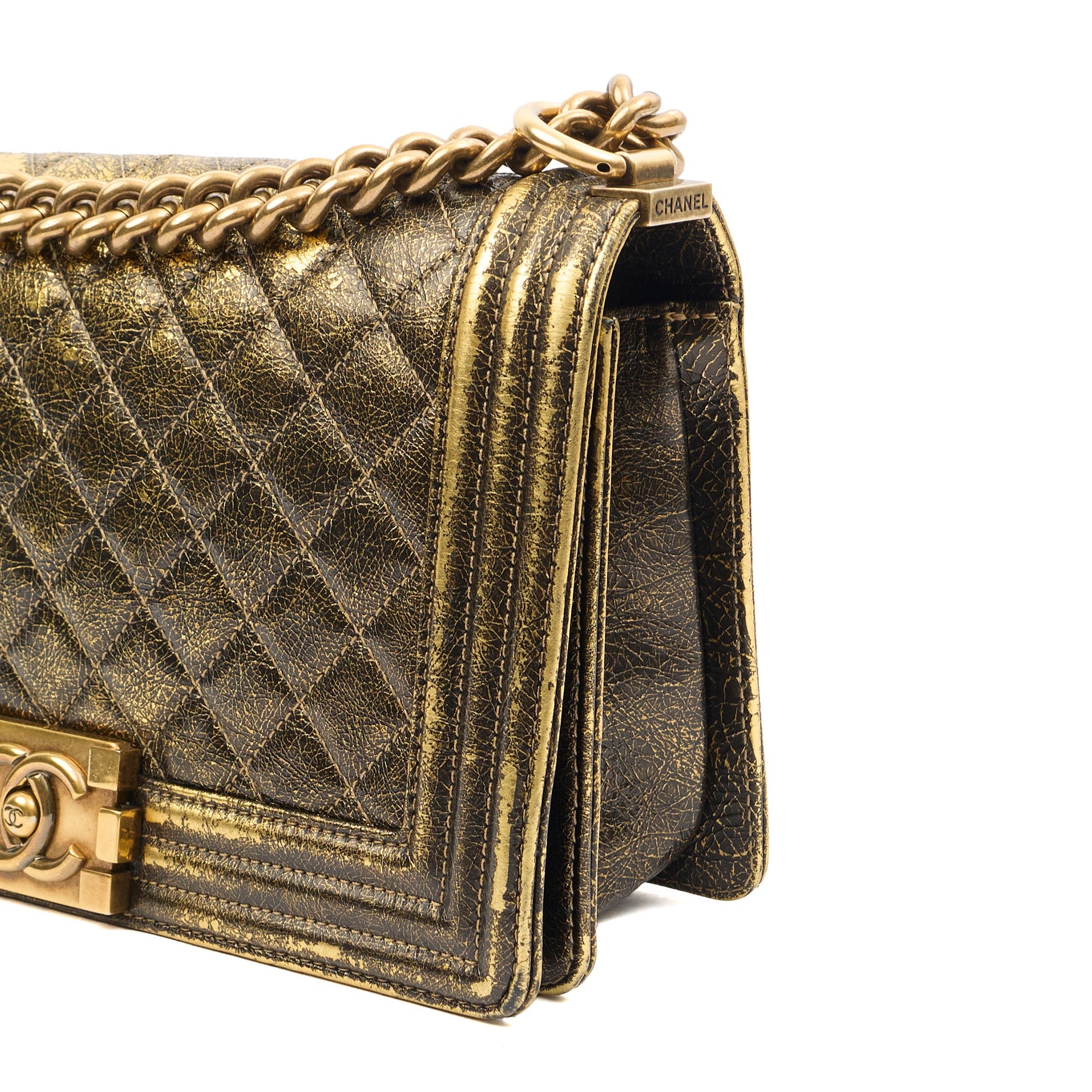 Chanel Shoulder Bag Boy - Medium in Metallic, Crinkled Calfskin Leather — Alternate View 13