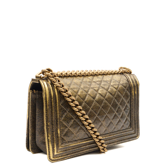 Chanel Shoulder Bag Boy - Medium in Metallic, Crinkled Calfskin Leather — Side View