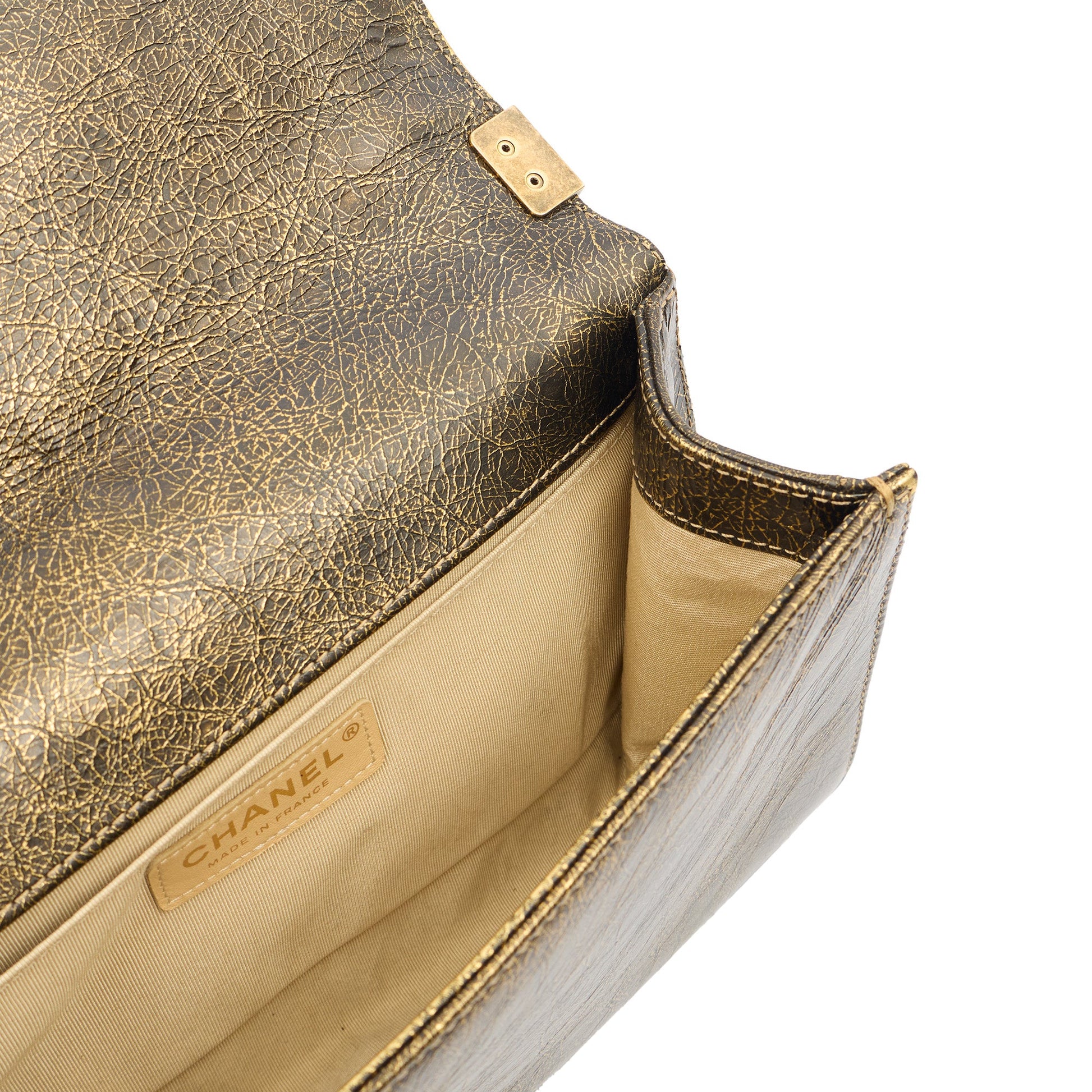 Chanel Shoulder Bag Boy - Medium in Metallic, Crinkled Calfskin Leather — Alternate View 8