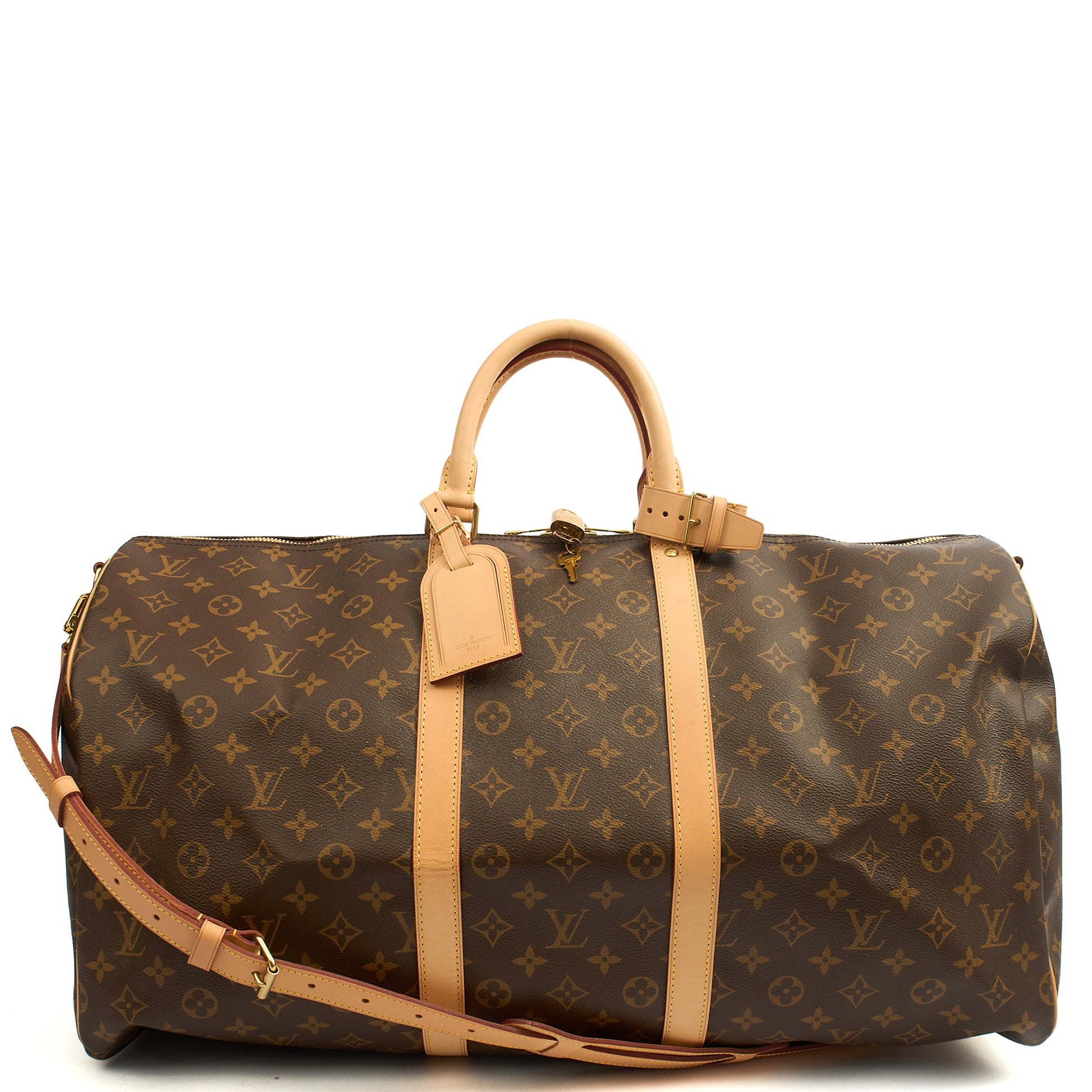 Louis Vuitton Soft Sided Keepall 55 Bandouliere in Monogram, Canvas — Front View