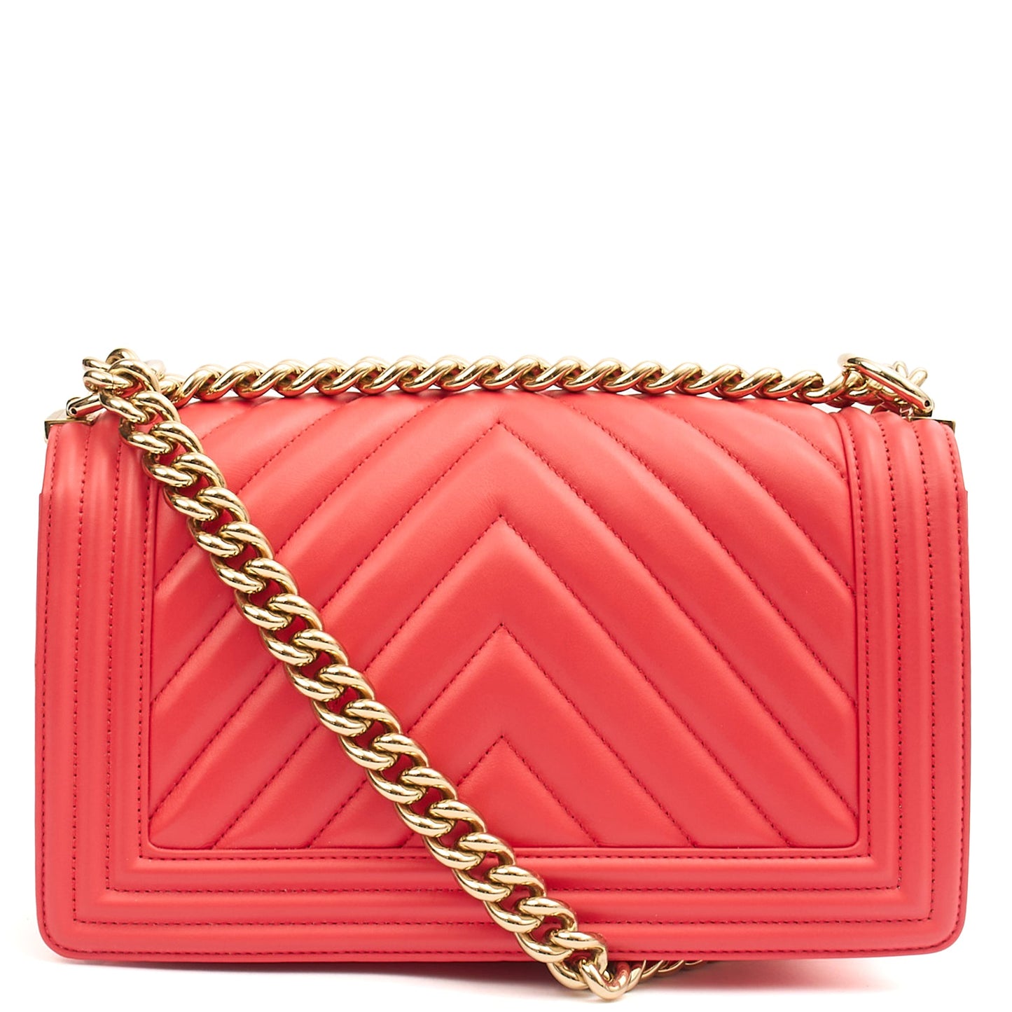 Chanel Shoulder Bag Boy - Medium in Pink, Calfskin Leather — Back View