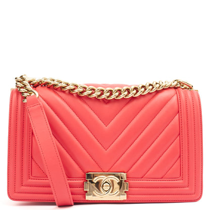 Chanel Shoulder Bag Boy - Medium in Pink, Calfskin Leather — Front View