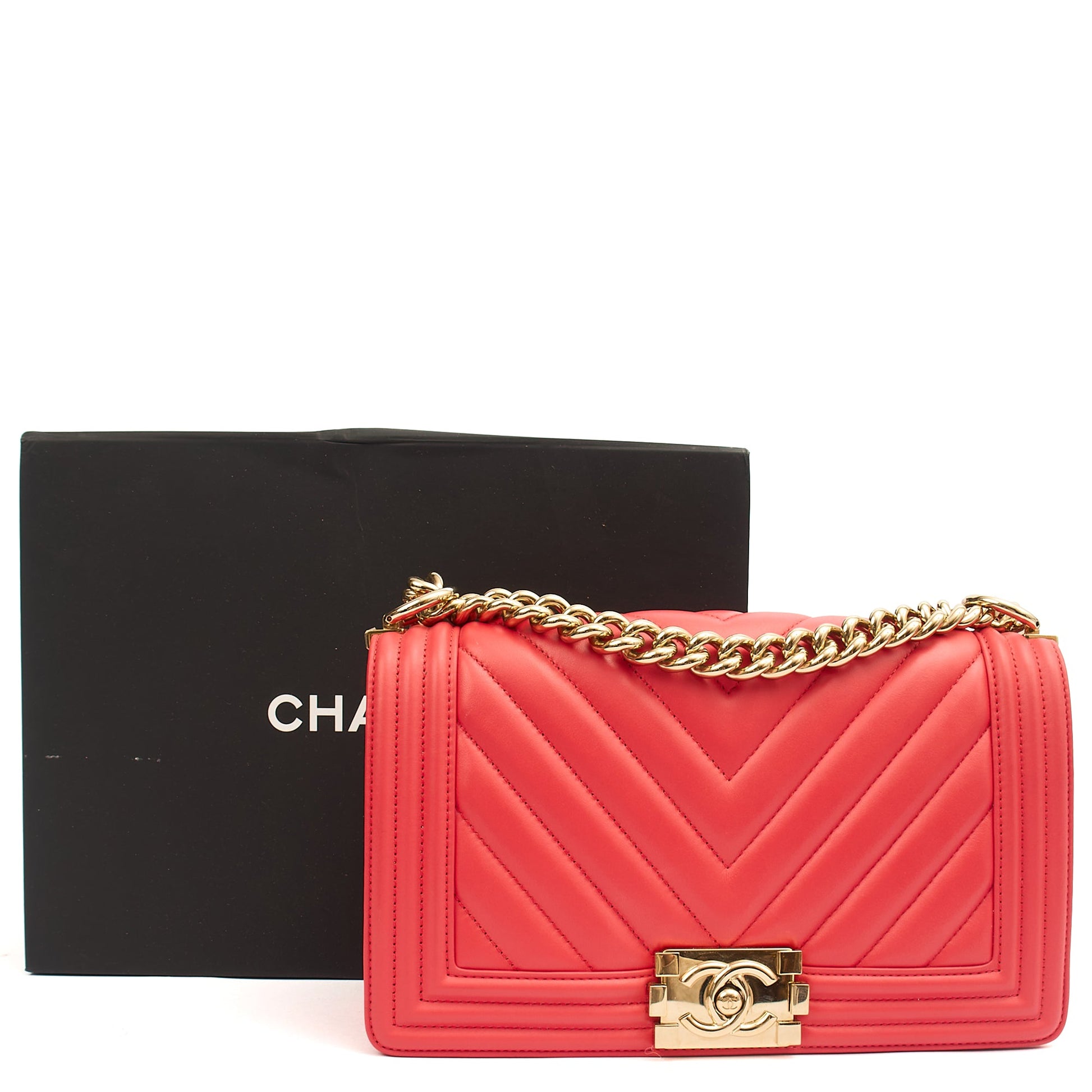 Chanel Shoulder Bag Boy - Medium in Pink, Calfskin Leather — Lifestyle View