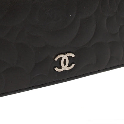 Chanel Wallet Camellia - Wallet in Black, Lambskin Leather — Lifestyle View